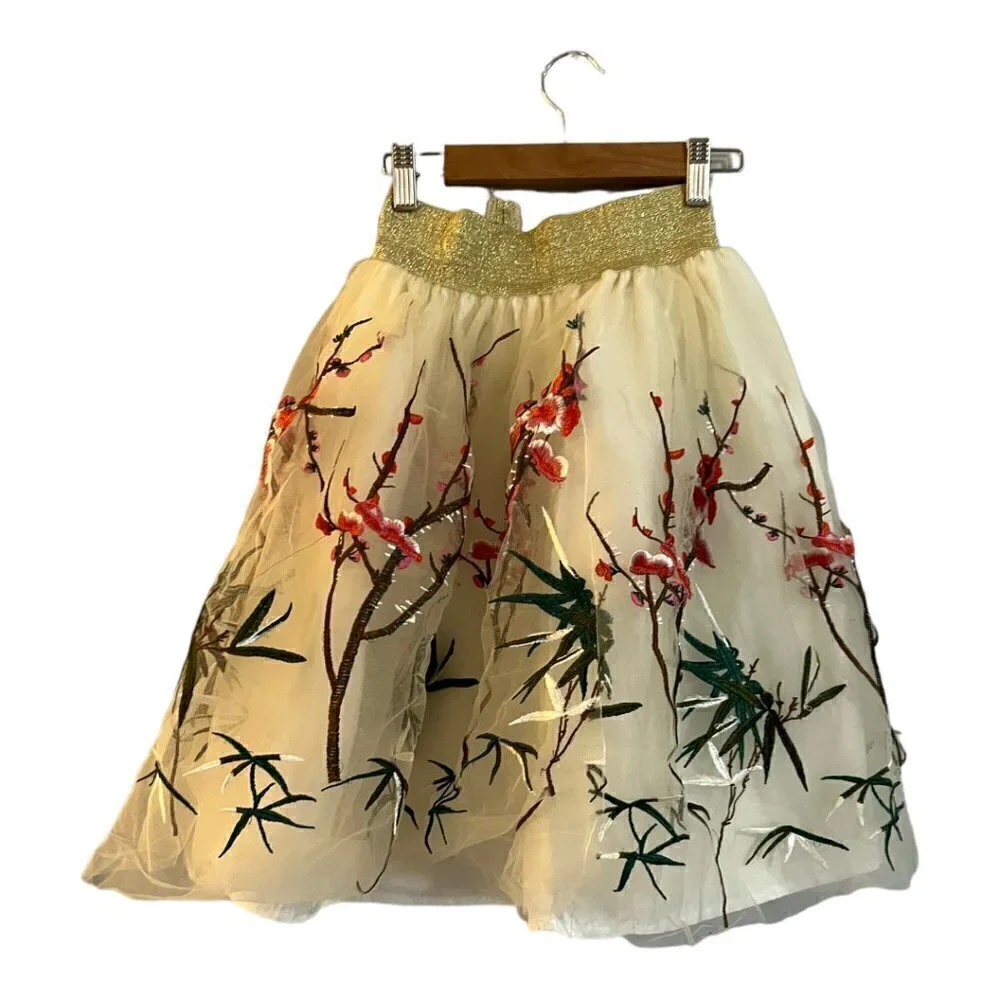 Melange Girls Skirt Embroidered Floral Mesh Tulle Flowy Size 14